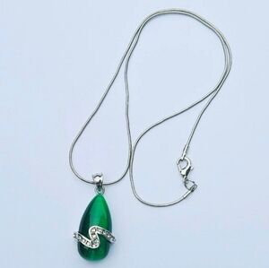 Jade and Rhinestone Silver Necklace